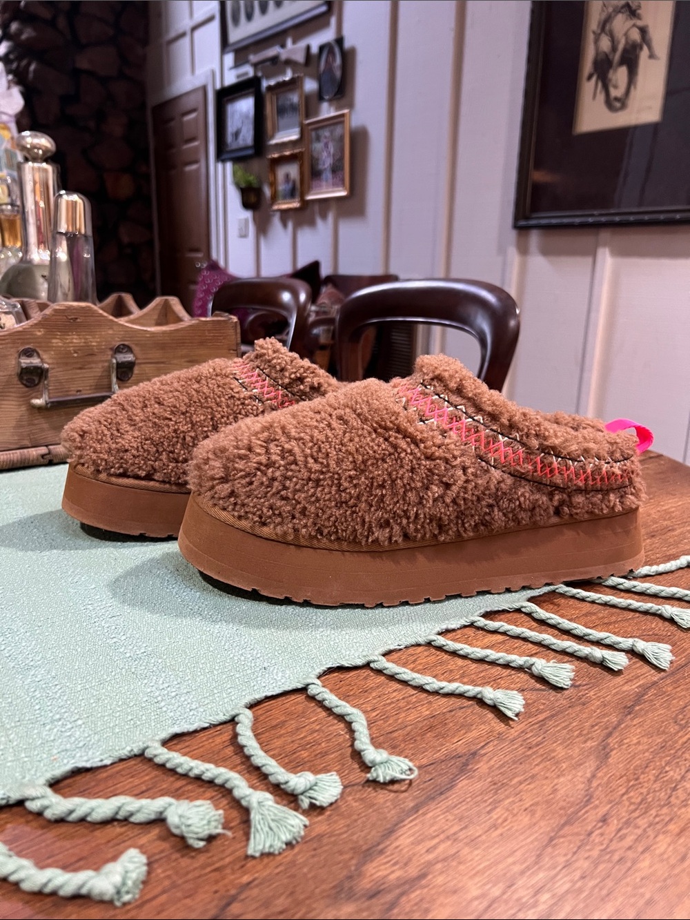 UGG Tazz Braid Platform Slippers in Hardwood Colorway